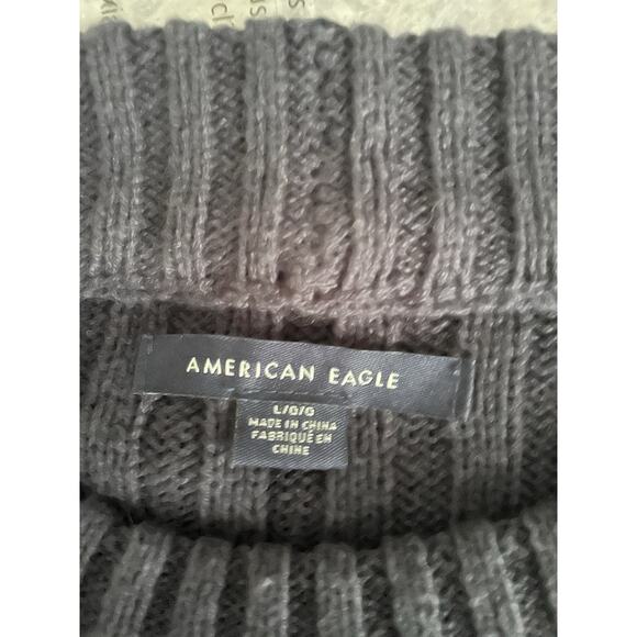Y2K American Eagle Sweater Women L Blue Rugby Striped Ribbed Preppy Academia - Picture 3 of 8